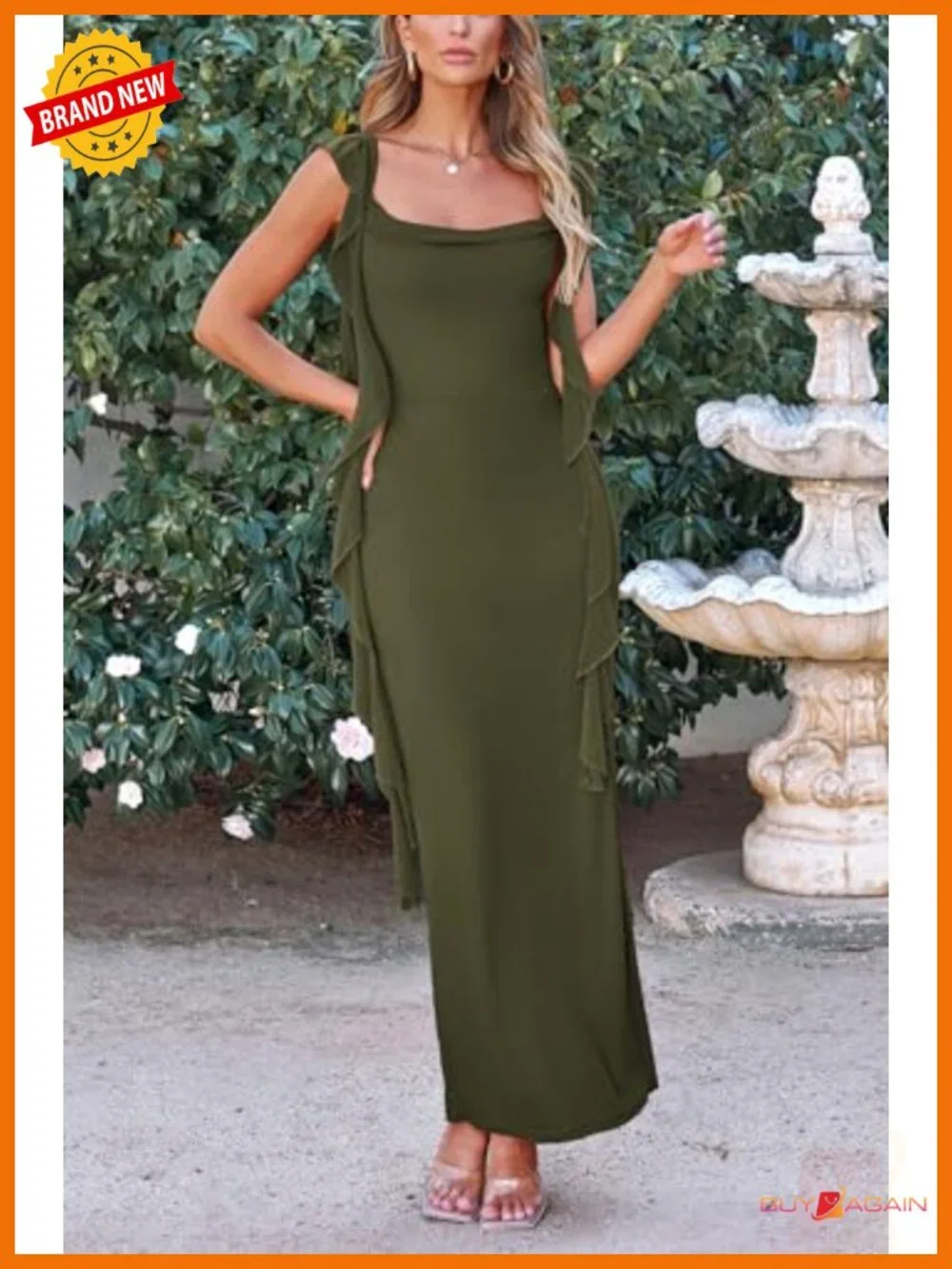 Women's Ruffle Bodycon Maxi Dress Sweetheart Neck Cap Sleeve Open Back Ruched
